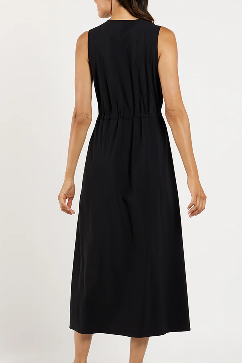 Ärmelloses Midi-Kleid mit Schlitzausschnitt und verstellbarem Taillenband