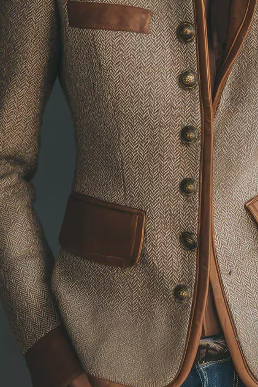 Taillenbetonter Tweed-Blazer mit Stehkragen und Besatzverkleideten Taschen