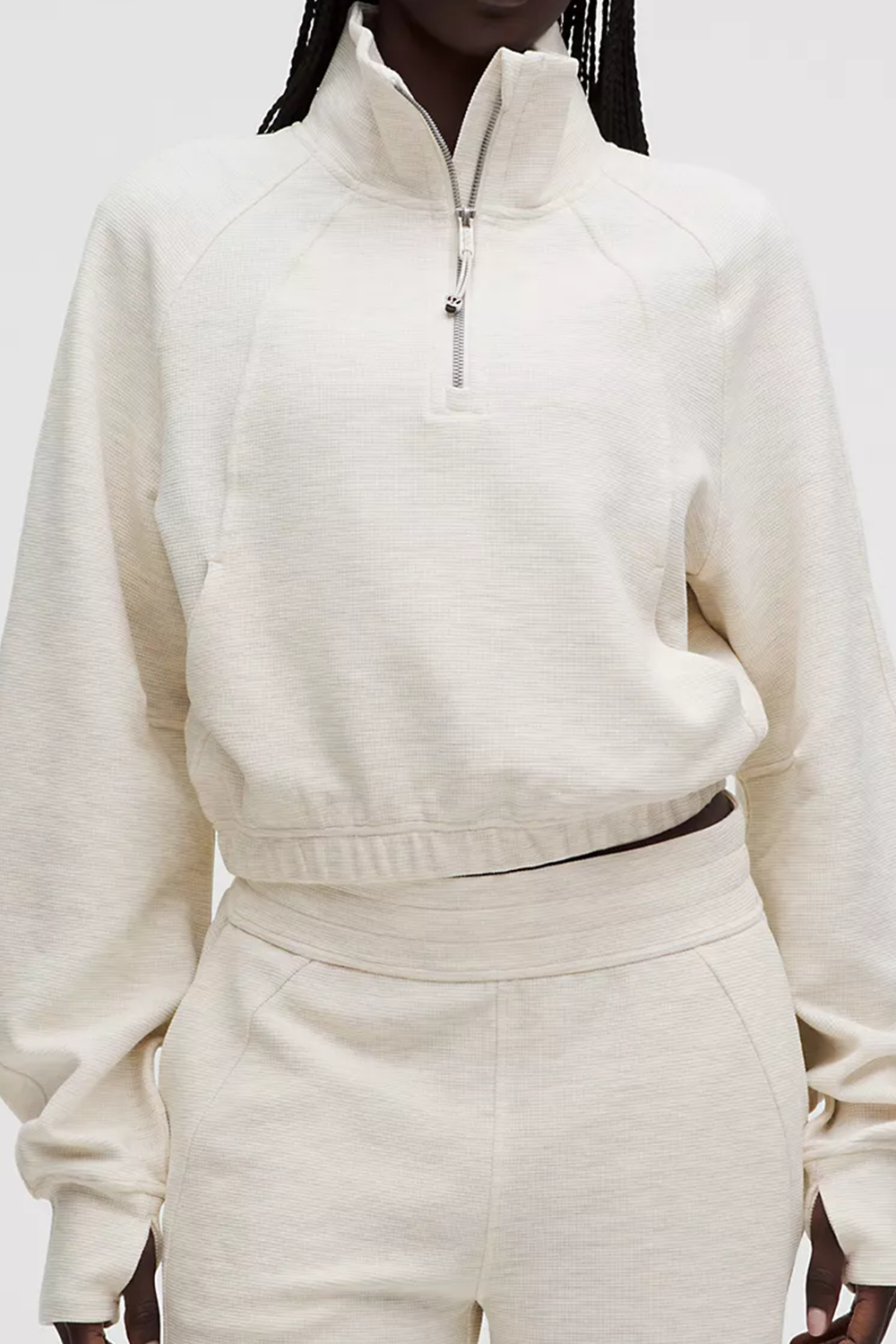 Kurzer Stehkragen Sweatshirt mit Halbreißverschluss und Raglanärmeln