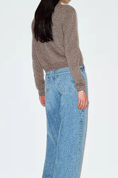 Locker geschnittener Rundhals Cardigan mit durchgehender Knopfleiste und Rippsaum