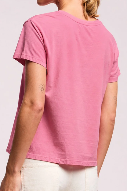 Locker fallendes Kurzarm T-Shirt mit klassischem Rundhalsausschnitt und verkürztem Saum