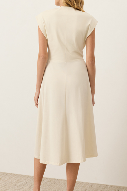 V-Ausschnitt Midi-Kleid mit markantem Seitenknoten und Kappenärmeln